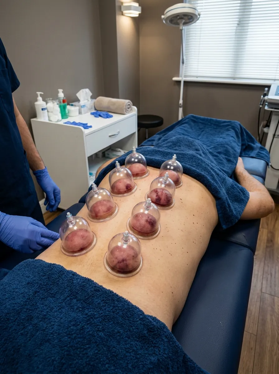 Clinical Cupping Therapy (Hijama) with paraspinal suction cups